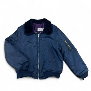 1970s Navy Faux Fur Collar Bomber Flight Jacket